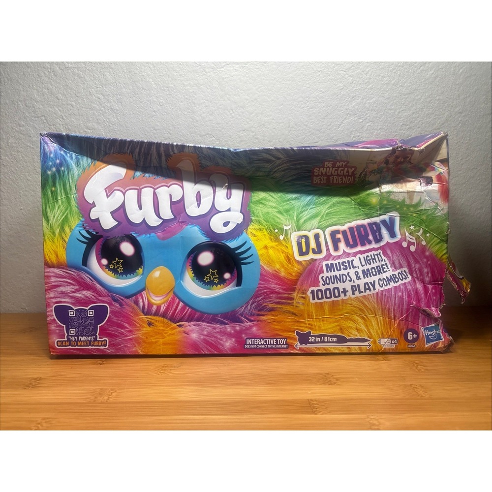 Furby Rainbow DJ Long Furby Plush Lights Interactive- Damaged Box.